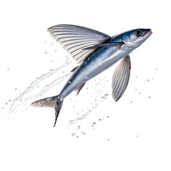 flying fish Fish in transparent background.Flying Fish Leaping from Ocean Water Splashing High Above the Waves © Mostafizur