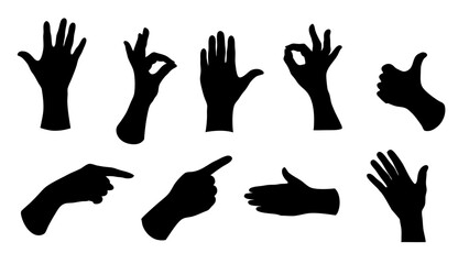 set of hand silhouette vector on white background