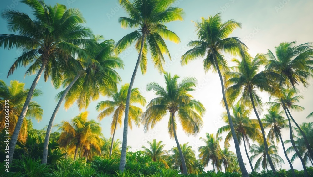 Poster palm trees set against a white background with clipping path and alpha channel