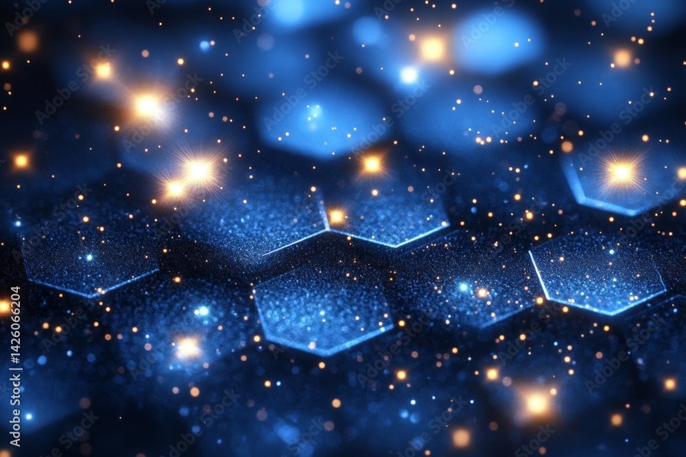 Fototapete Stunning blue hexagonal pattern with shimmering stars creating a cosmic atmosphere