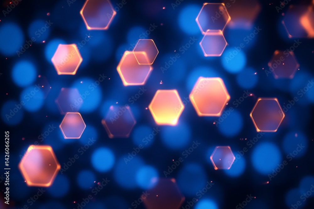 Aufkleber Colorful hexagon patterns create an abstract, vibrant visual display with bokeh effects during a nighttime event
