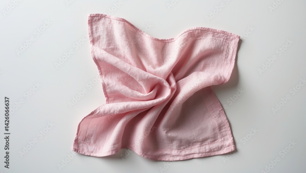 Poster flat lay pink cloth napkin on white surface for mockup with space for text