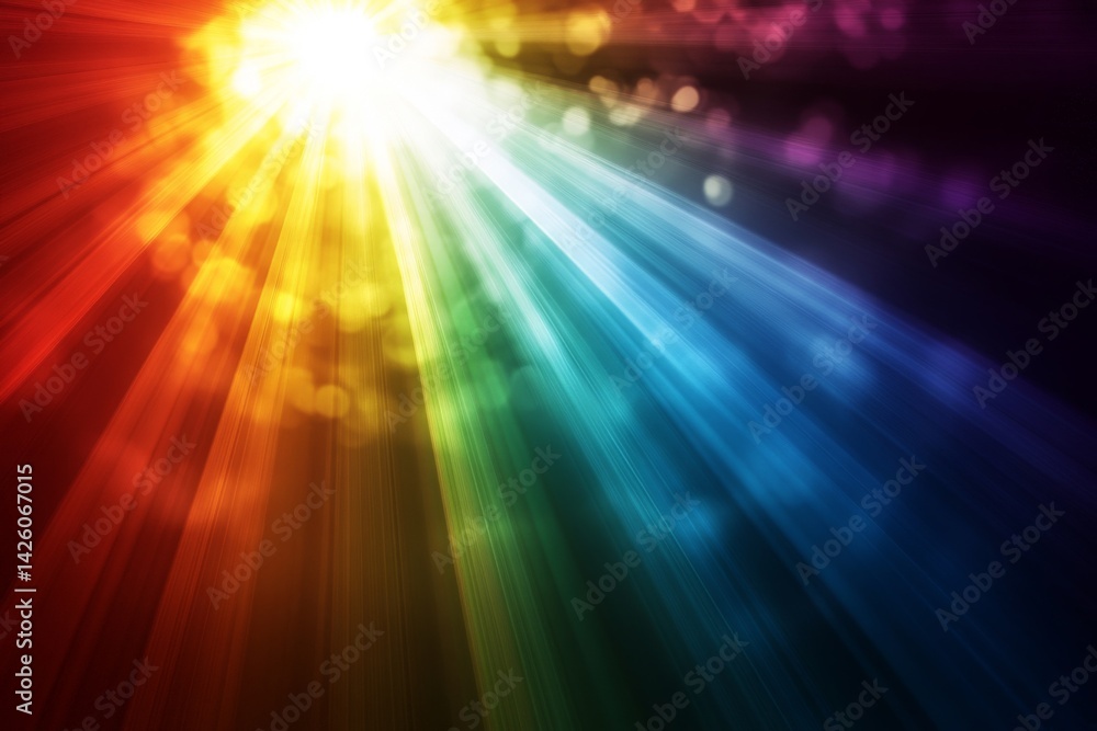 Poster vibrant rays of light create a stunning rainbow spectrum in a darkened space
