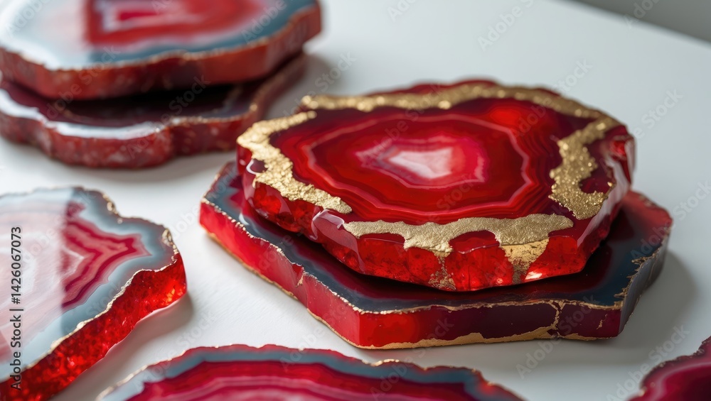 Aufkleber red epoxy resin art featuring abstract pattern and fluid texture
