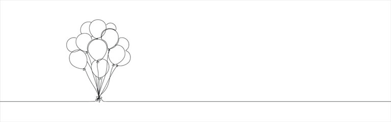 Bunch of party balloons continuous one line drawing. Decoration balloon. Vector illustration.