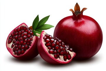 Pomegranate set, isolated on a white background, high-resolution photography, realistic, stock photo