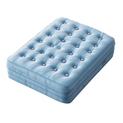 Product design, blue mattress with buttons on the edge of its top surface