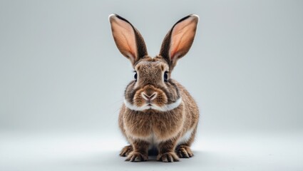 Fototapeta premium Image of an adorable, wild-colored rabbit with large ears on a plain background
