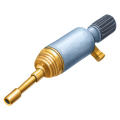 Brass Air Tool with Blue Handle for Professional Crafting Work, isolated on transparent background.