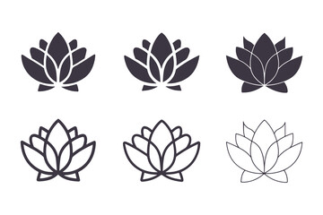 Fototapeta premium Lotus Flower Silhouette and Outline Collection. Minimalistic Black and White Floral Icons with Elegant Petal Designs, Perfect for Logos, Clipart, and Decor Vector Clipart Template.