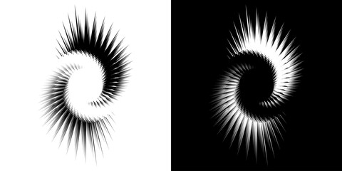 Dynamic abstract spiral sound wave rhythm lines. Circular spiral sound wave rhythm of lines. Circular futuristic abstract lines, black and white background.	
