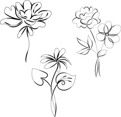 Elegant Line Art Floral Designs Set for Wedding Invitations