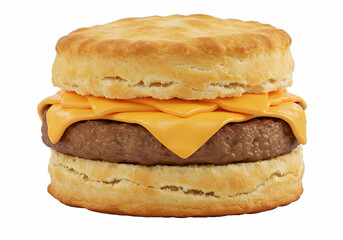 Sausage biscuit sandwich isolated on transparent background