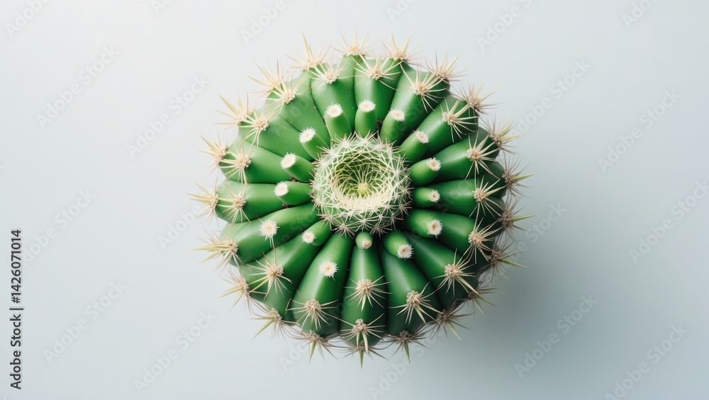 Poster Isolated cactus viewed from above with detailed pattern and texture