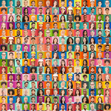 Portrait Collage erwachsener Menschen vieler Generationen als Quadrat