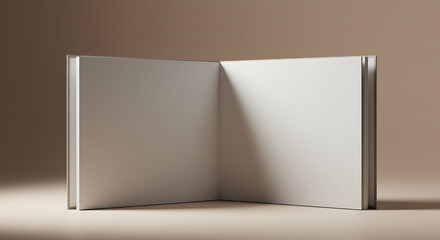 Fototapeta premium Open blank book mockup on beige background ideal for showcasing designs presentations and marketing materials