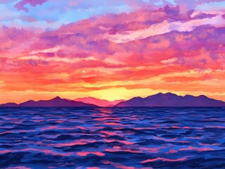 Fiery sunset reflecting over calm ocean waves