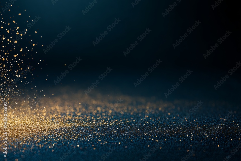 Aufkleber deep blue backdrop features sparkling golden particles scattered elegantly, providing a perfect area