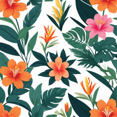 Seamless background of exotic floral , flower seamless pattern with flat style 