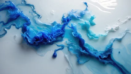 Poster Watercolor abstract pattern with blue dye on white background