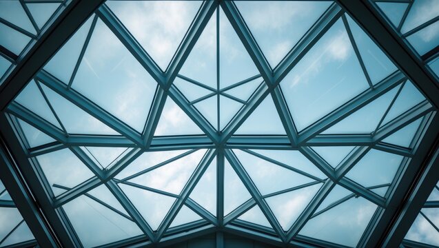 Architectural glass roof featuring a triangle pattern design