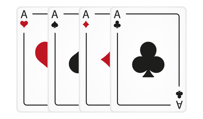 Four aces playing cards. Playing card suits set. Vector isolated on white.