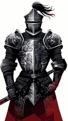 Obraz premium Gallant Knight in Ornate Armor: Flat Minimalist SVG Vector Illustration of Chivalry