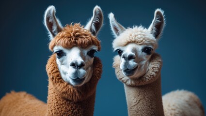 Obraz premium Two adorable alpacas isolated on a plain background