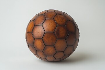 Unique handcrafted soccer ball designed with wooden hexagonal patterns for decorative use