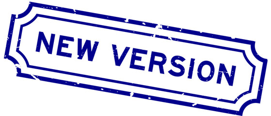 Grunge blue new version word rubber seal stamp on white background