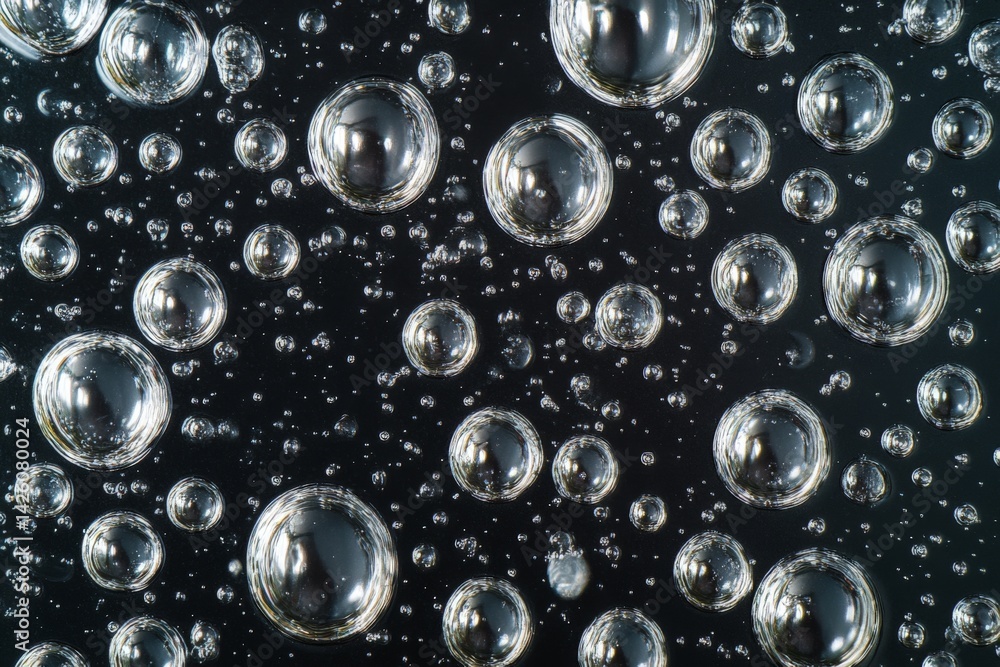 Poster Bubbles floating in water with a dark background create a mesmerizing visual effect