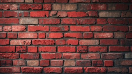Red brick wall background with old stone blocks panoramic texture