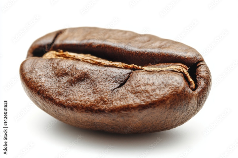 Poster single roasted coffee bean isolated on white background displaying rich texture and color, ready for