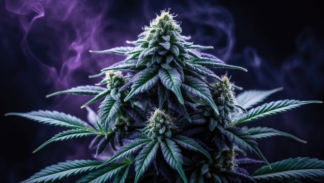 Vibrant purple cannabis bud against stunning background wallpaper