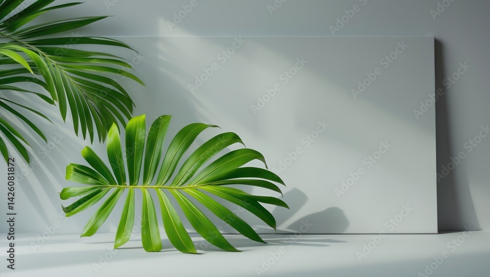 Poster Background featuring tropical leaves on a canvas with layout and space for design