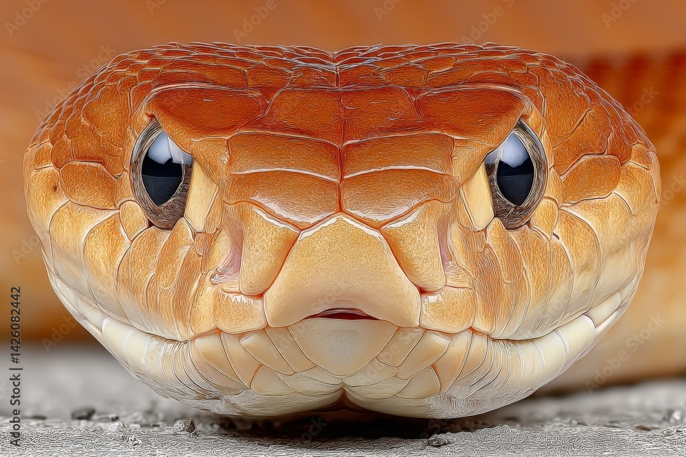 Poster close-up of a vibrant orange snake displaying its intricate scales and striking eyes in a natural se