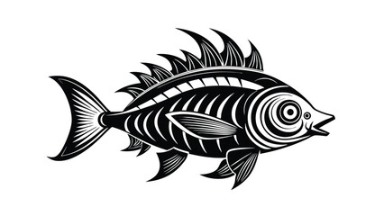 Fototapeta premium stylized fish line art black and white drawing