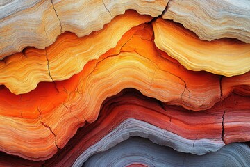 Patterns of red and orange in desert sandstone layers illuminated by midday light