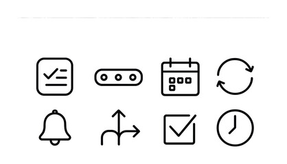 Minimalist linear icon set: task management and time planning essentials