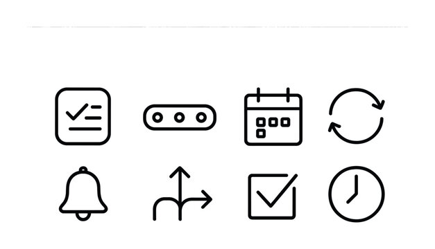 Minimalist linear icon set: task management and time planning essentials