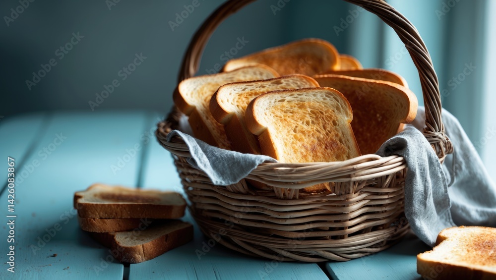Poster grilled toast bread served in a basket on the table