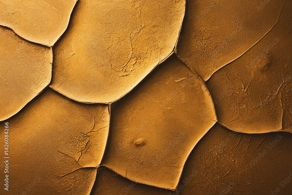 Poster Golden textured surface with cracked pattern, creating a rich and luxurious aesthetic, ideal for background or design element