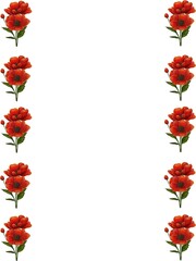 A decorative border featuring vibrant red flowers with green leaves, arranged symmetrically on a white background. Ideal for invitations or greeting cards.
