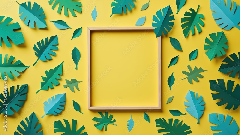 Poster Summer psychedelic floral paper pattern with frame design and copy space