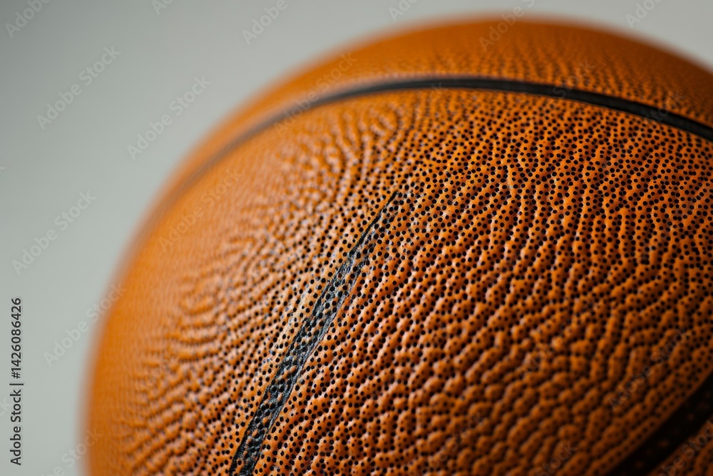 Poster close-up view of a basketball showcasing its texture and design during a training session