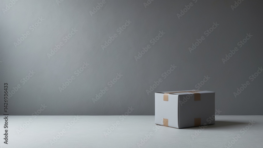 Poster plain grey tone color paint on cardboard box with blank paper texture background and minimal style