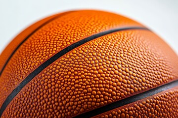 Fototapeta premium Close-up view of a textured basketball highlighting its surface detail during a training session indoors