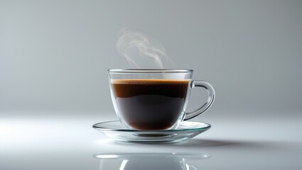 Black Coffee in Glass Cup on White Background