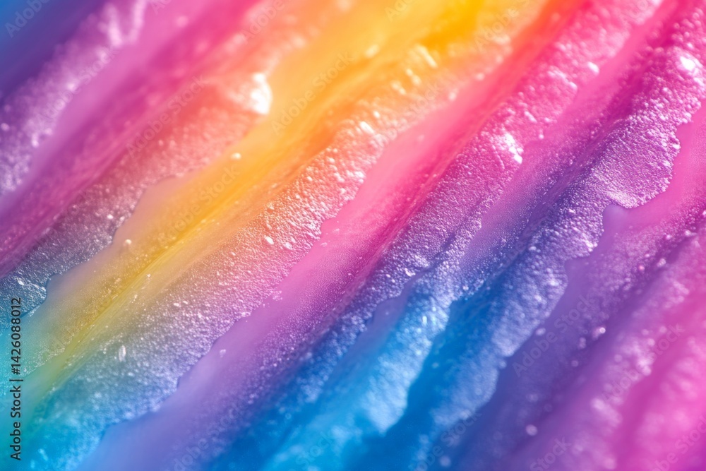 Poster Colorful layers of ice create a vibrant abstract pattern in a close-up view during winter