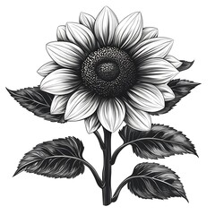 Fototapeta premium Artistic sunflower bloom in engraved lines high resolution picture